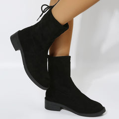 Women's Low Block Heel Ankle Boots Lace-Up Slip-On Round Toe Short Boots