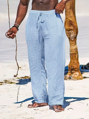 Men's Drawstring Beach Pants Solid Casual Baggy Trousers