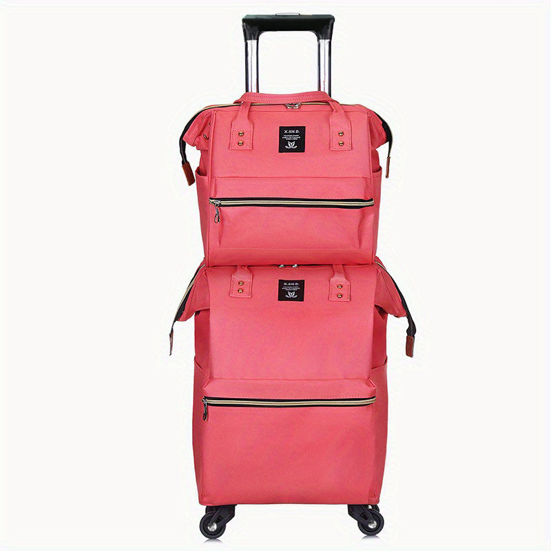 2 Pcs Oxford Bull Pull Rod Bag Duffle Double Shoulder Back Set Travel Case