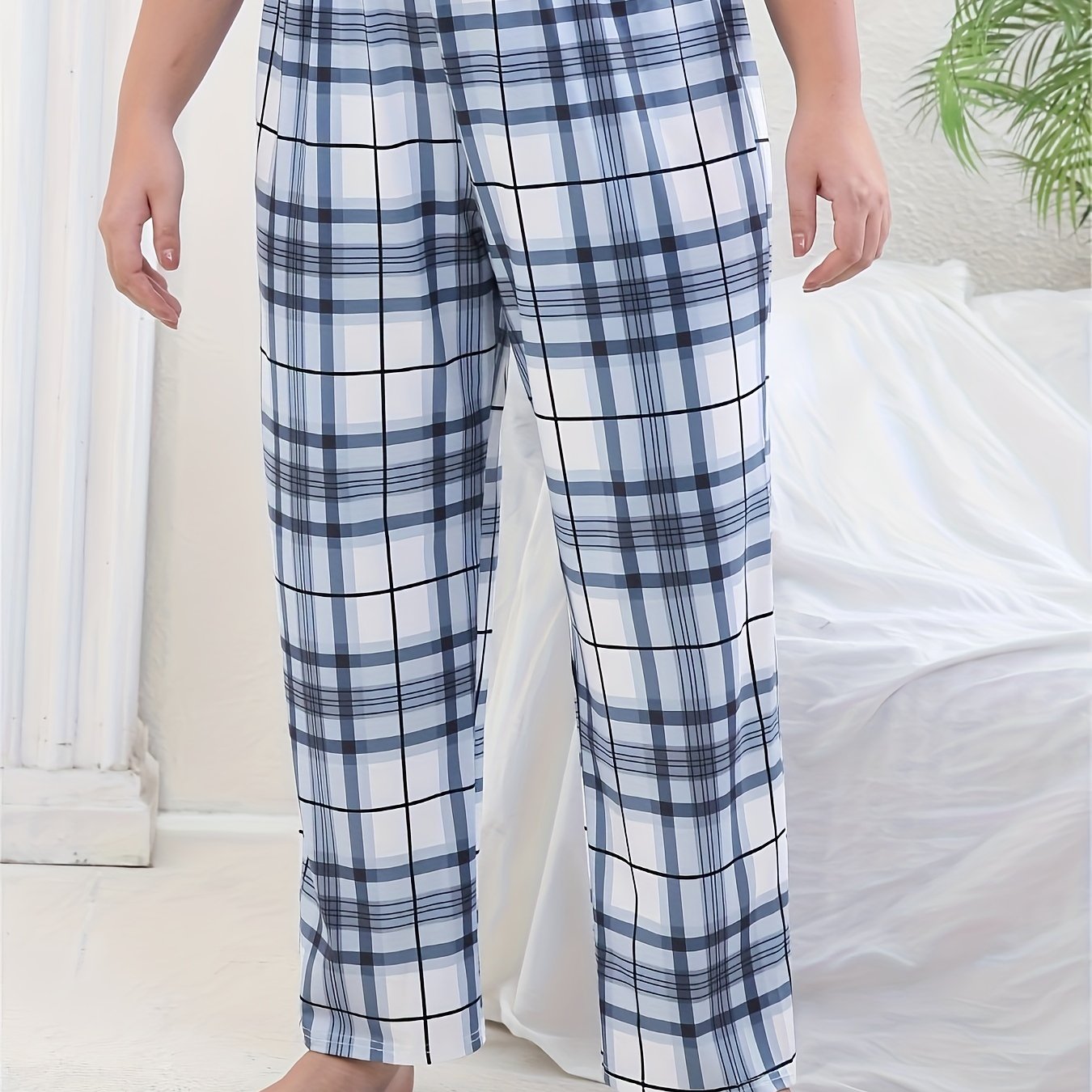 Plaid Print High Stretch Bow Pajama Pants