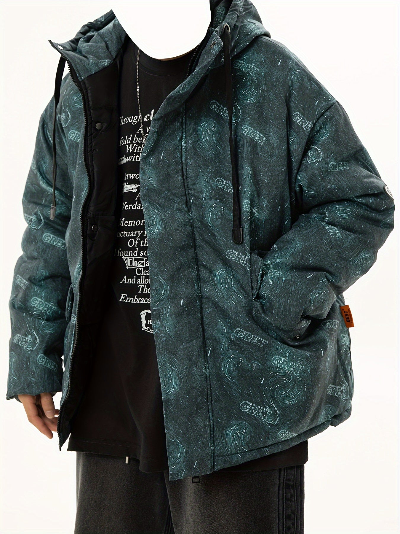Allover Print Hooded Puffer Jacket for Women