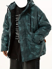 Allover Print Hooded Puffer Jacket for Women