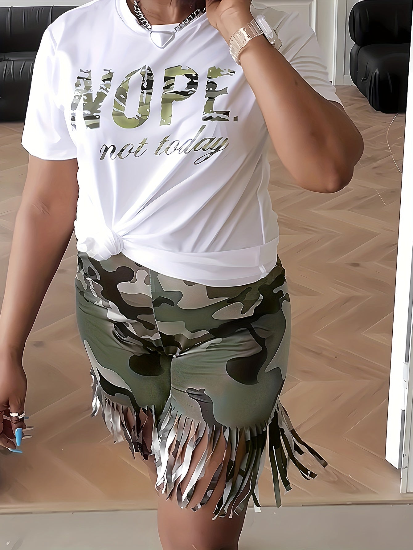 Camo & Slogan Print 2-Piece Set