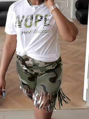 Camo & Slogan Print 2-Piece Set