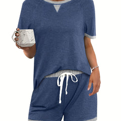 2-Piece Triangle Pattern Sports Suit Crew Neck T-shirt & Drawstring Shorts