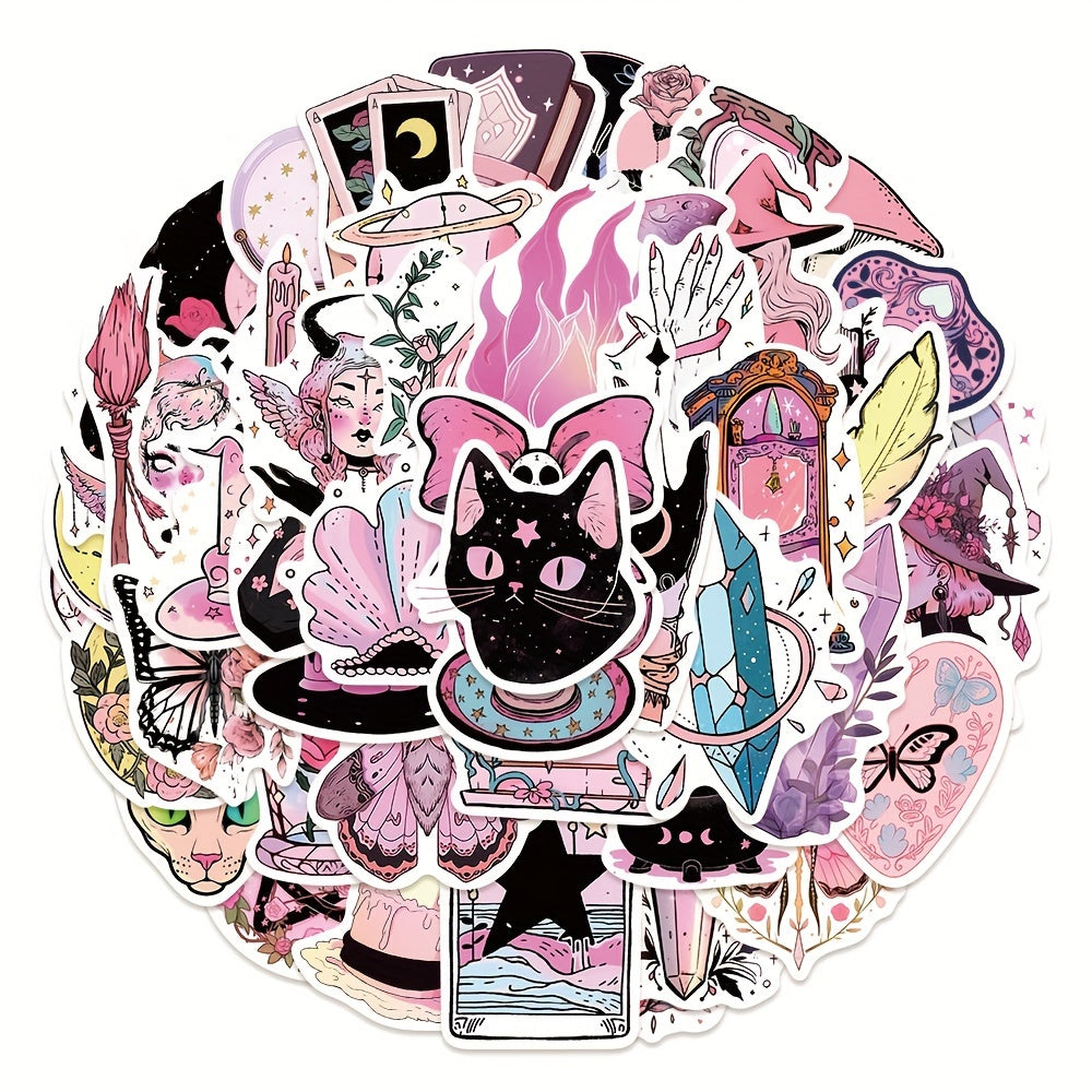 50 Pink Witch Stickers for Luggage Laptop Guitar