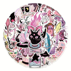 50 Pink Witch Stickers for Luggage Laptop Guitar