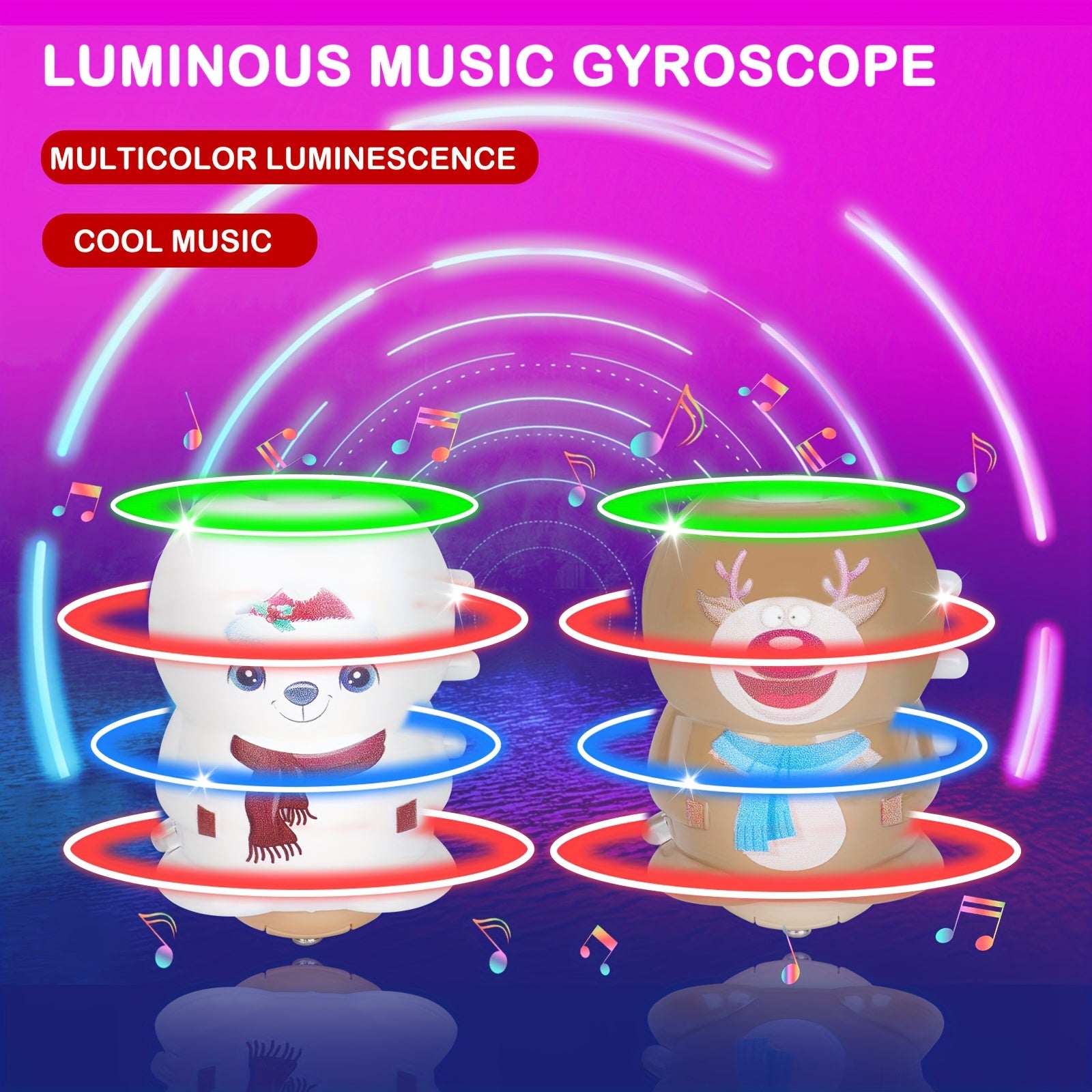 4pcs Light Up Flashing Music Spinning Tops Christmas Gift