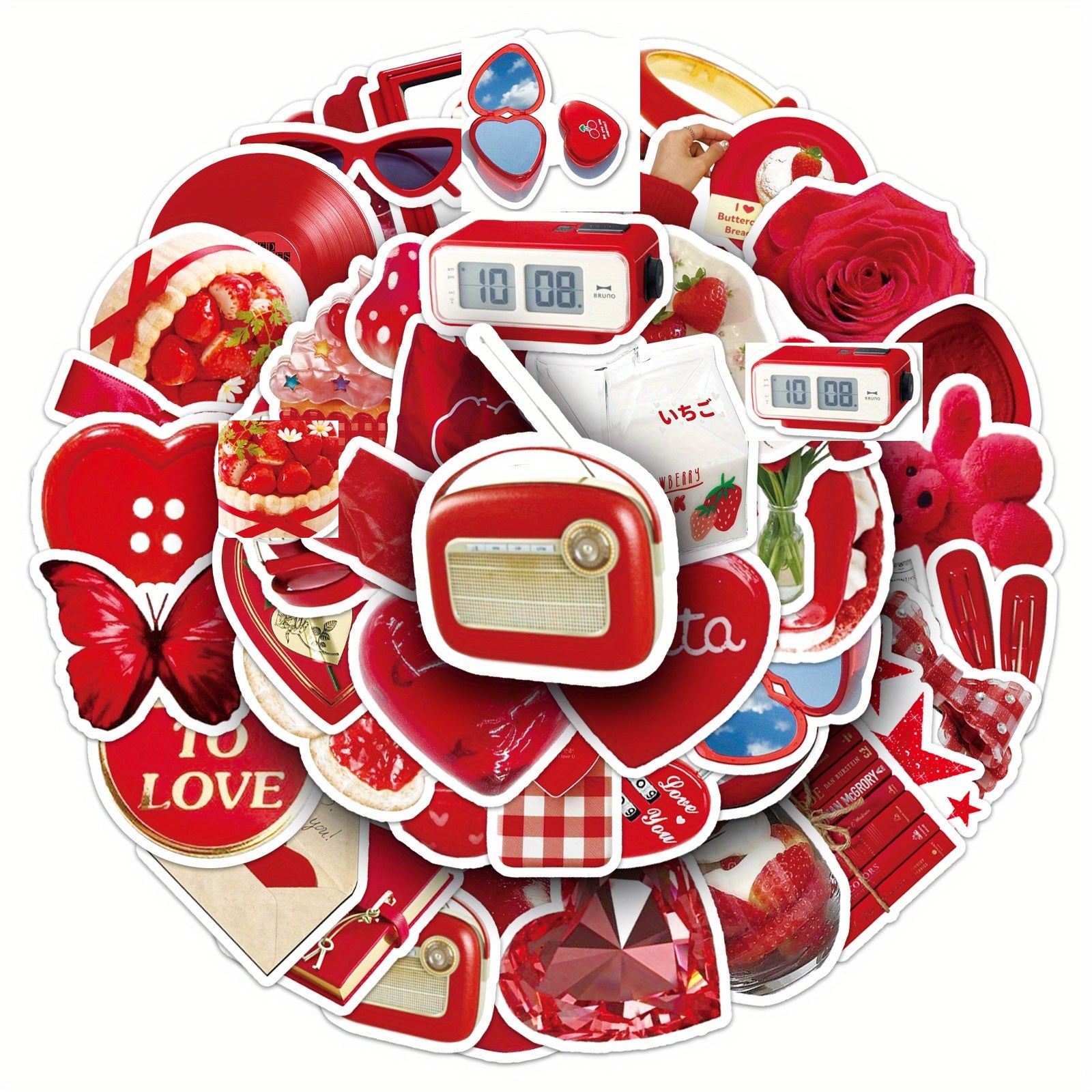 50pcs Red Ins Wind Fun Cartoon Stickers Vinyl for Luggage Guitar Car