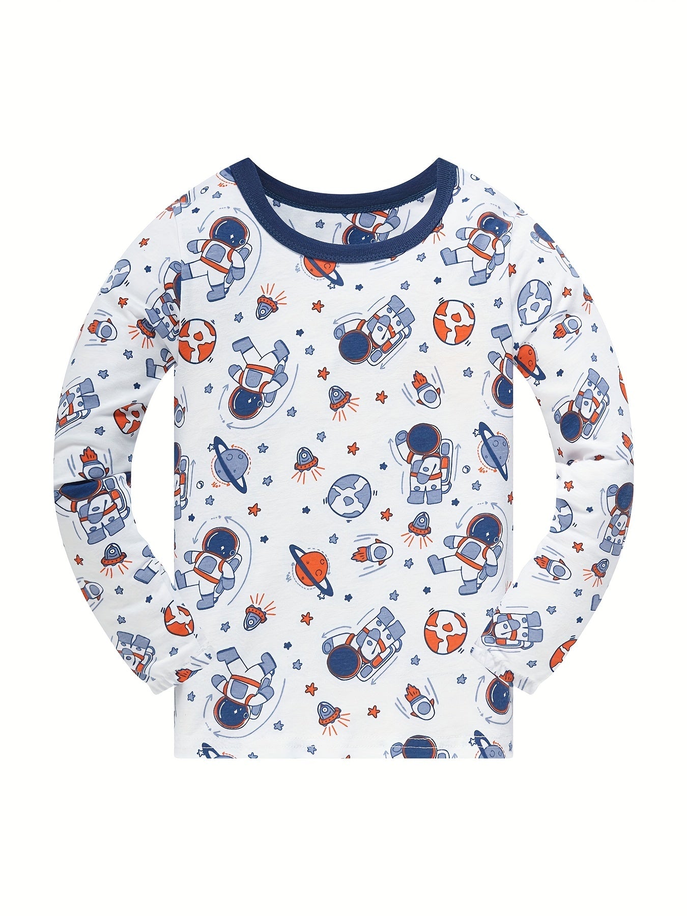 Boys Cartoon Astronaut Pajamas Set Long Sleeves Comfortable Homewear