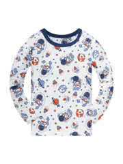 Boys Cartoon Astronaut Pajamas Set Long Sleeves Comfortable Homewear