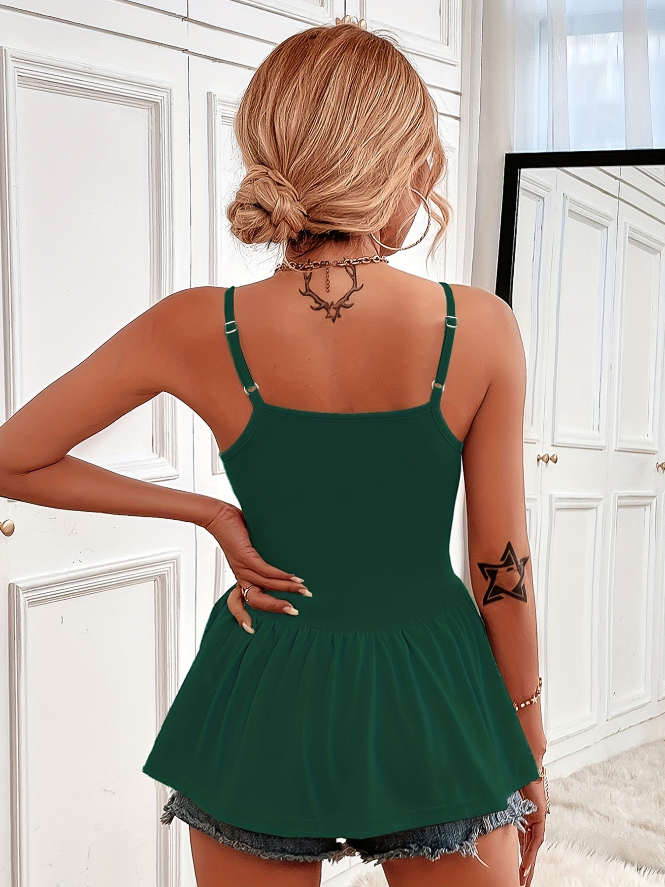 Ruffle Trim Cami Top Sexy Sleeveless Summer Top