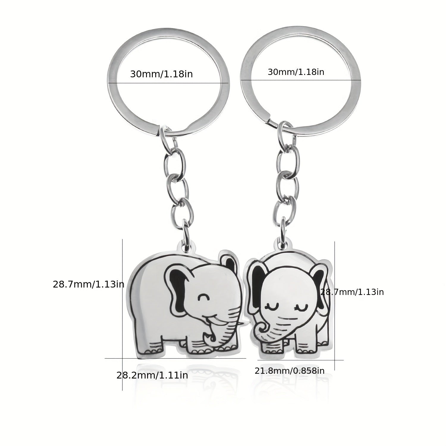 2pcs Elephant Printed Keychain Gift Backpack Purse Decoration