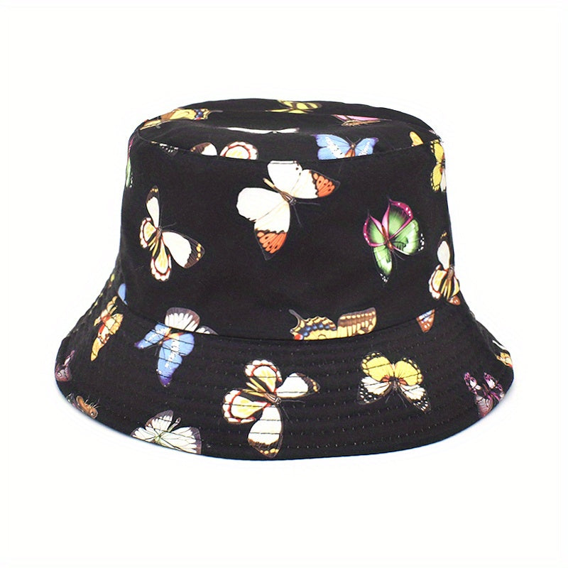 Butterfly Print Reversible Bucket Hat Casual Sunscreen Basin Hat