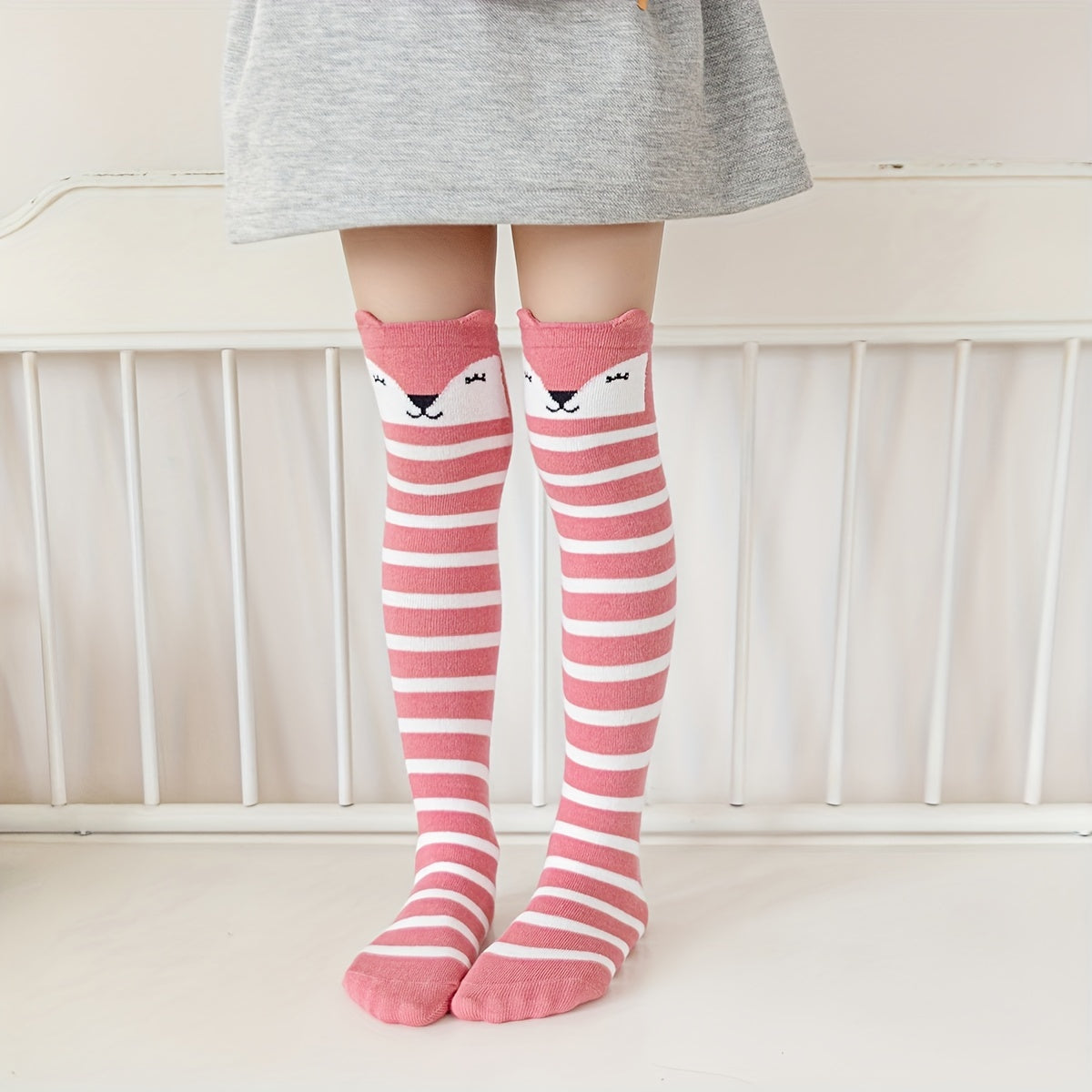 Kids Cotton Knee High Stockings Cartoon Animal Pattern Socks