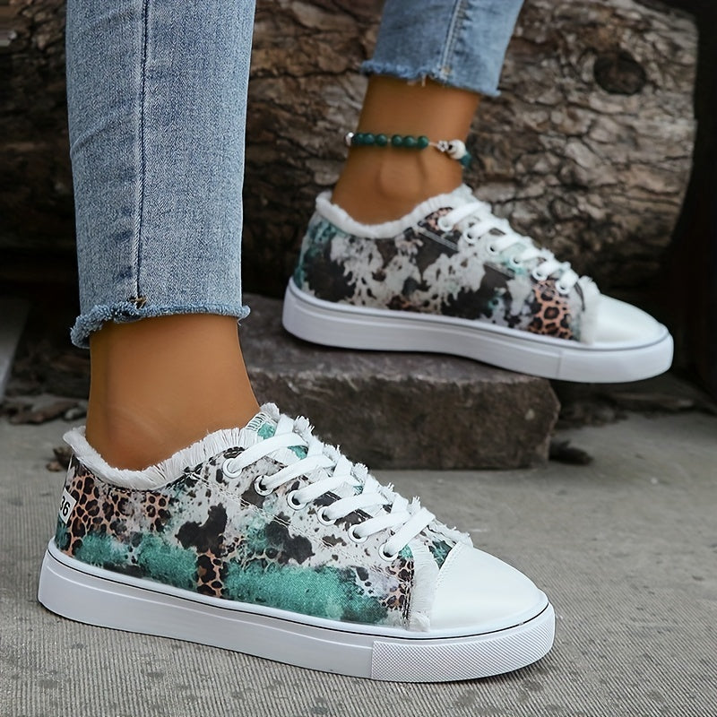 Leopard Print Lace-Up Sneakers Lightweight Outdoor Comfy Shoes