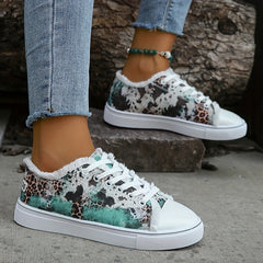 Leopard Print Lace-Up Sneakers Lightweight Outdoor Comfy Shoes