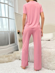 Letter Print Lounge Set Short Sleeve Crew Neck Top & Elastic Waistband Pants