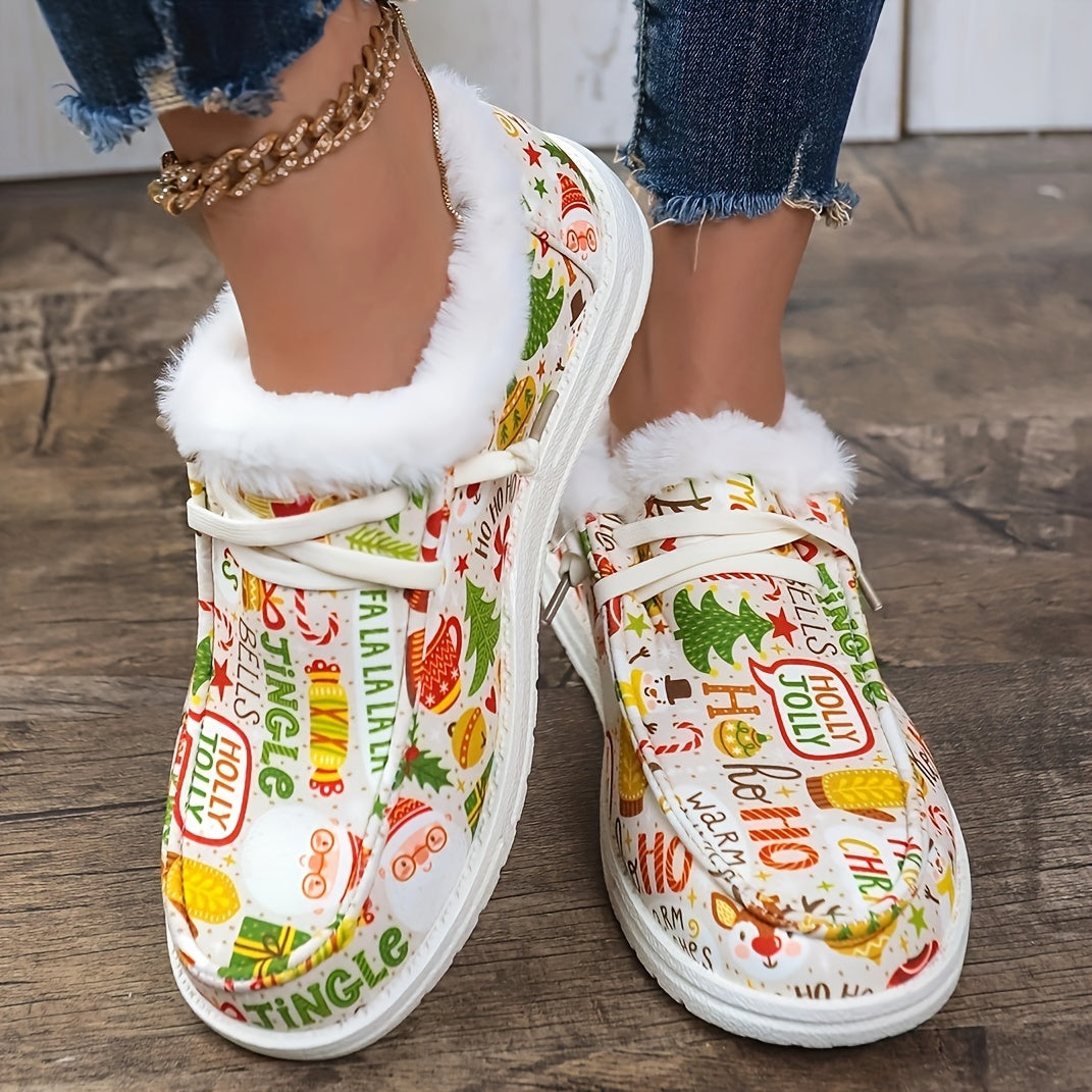 Christmas Style Snow Boots Elk Santa Snowman Winter Warm Flat Shoes