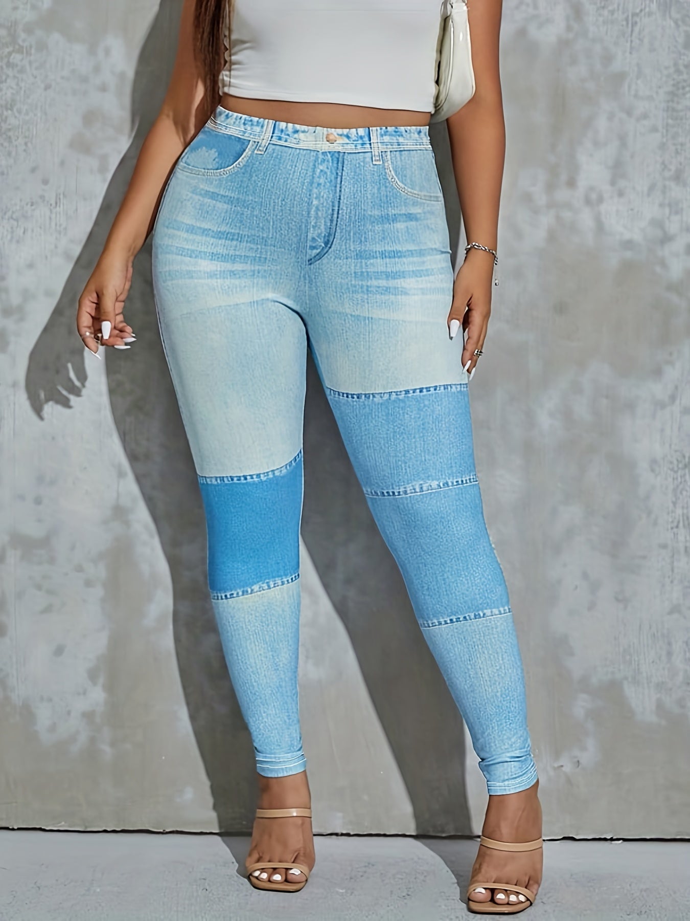 Denim Print High Rise Skinny Leggings
