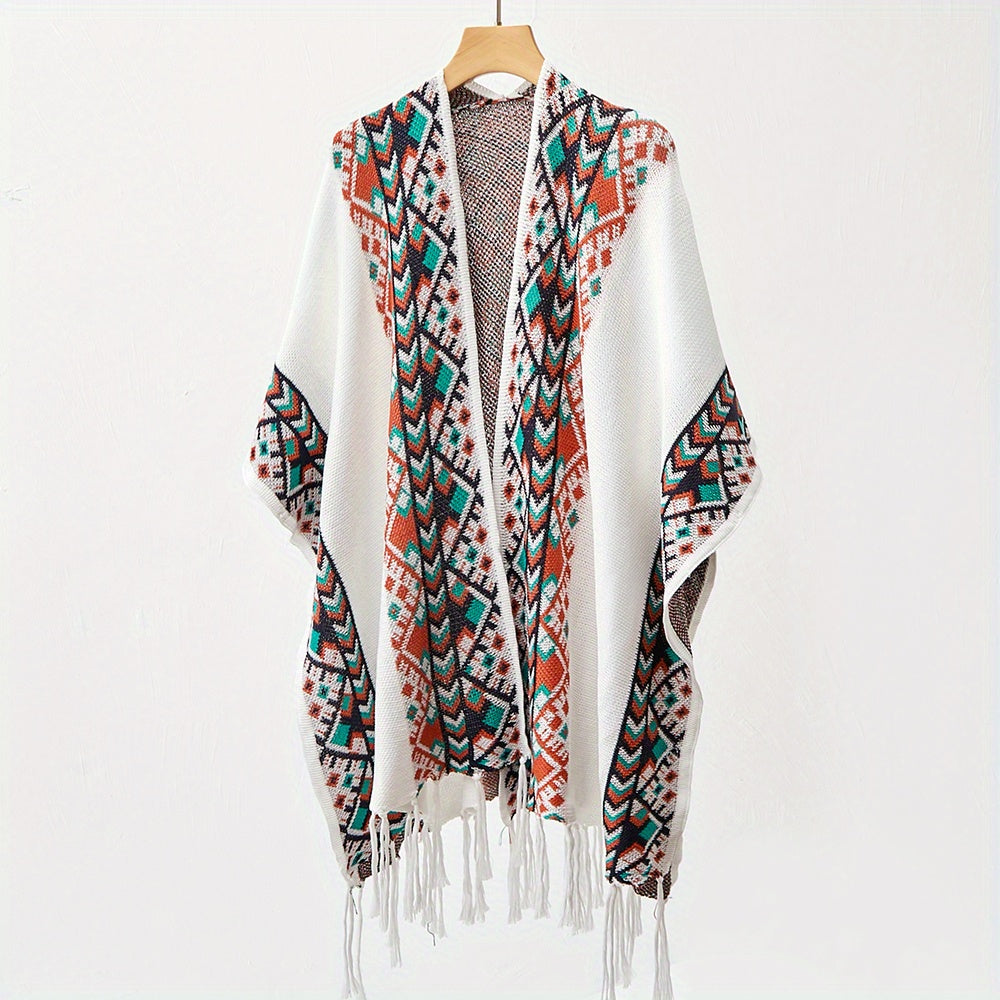 Boho Knit Shawl Tassel Cardigan Retro Windproof Wraps Women