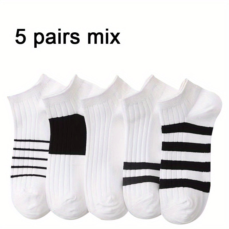 5 Pairs Print Casual Sports Socks Men's Crew Socks
