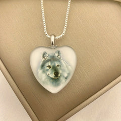 Heart Shaped Wolf Pendant Necklace for Girls