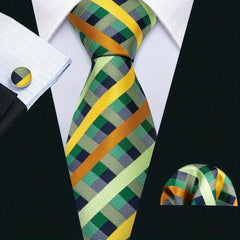 Barry Wang Green Silk Necktie Set For Men