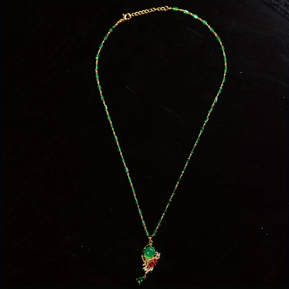 Golden Peacock Green Pendant Necklace - Timeless Beauty - Gift for Mother's Day