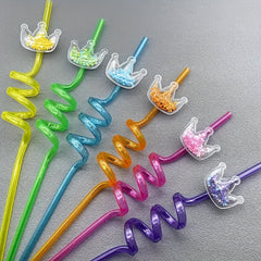 4pcs Glitter Princess Party Favors Crown Drinking Straws