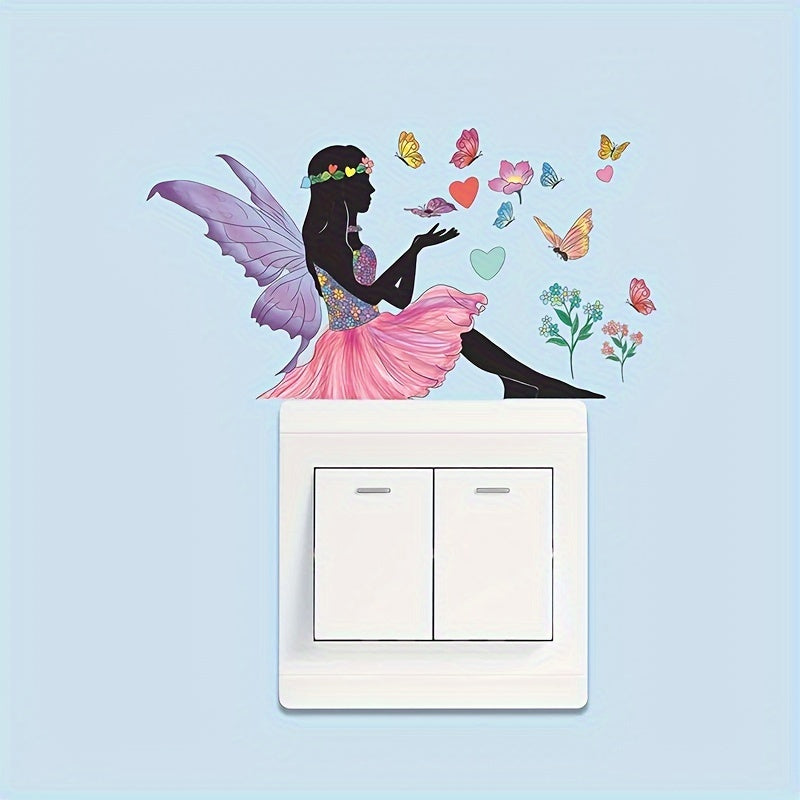 Flower Butterfly Girl Switch Sticker Living Room Dorm Home Decoration