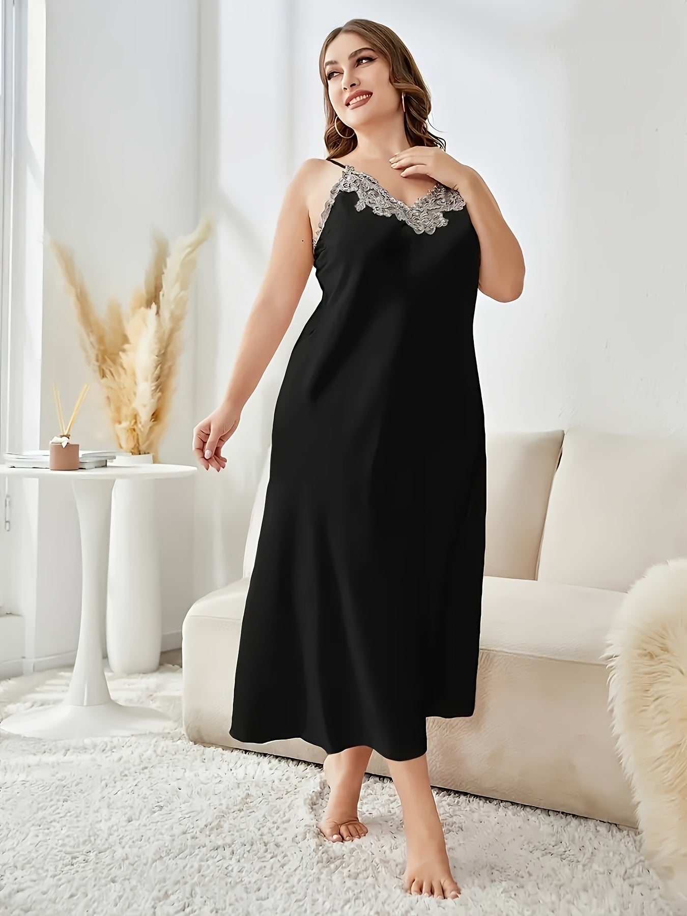 Lace Cami Sleepwear Dress Women's Plus Loungewear Dress