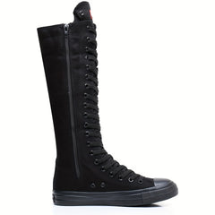 Women's Canvas Lace Up Boots Round Toe Side Zipper Comfortable Shoes