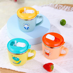 Kids 250ml Cartoon Water Bottle with Steel Straw Cup