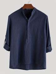 Men's Vintage Trachten Shirt Solid Long Sleeve Stand Collar Shirt