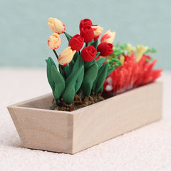 1:12 Dollhouse Wooden Planter Box Mixed Floral Garden Scene