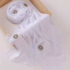 Faux Pearl Chiffon Hijab Scarf Solid Shawl Head Wrap Turban for Women