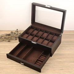12 Slot Watch Box With Drawer Display Storage Men's Accessory