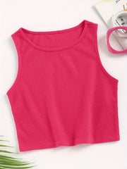 Waffle Solid Tank Top Sleeveless Crew Neck Casual & Comfy Women's Lingerie