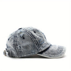 Unisex Breathable Adjustable Baseball Cap With Distressed Design