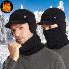 Men's Fleece Beanie Hat & Neck Scarf Set Winter Warm Outdoor Hat Circumference 5