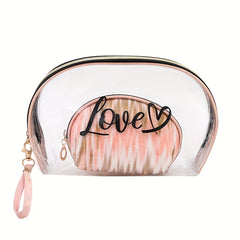 2pcs Tie Dye & Clear Makeup Bag Set Of 2 PVC Shell Shape Glitter Semicircle