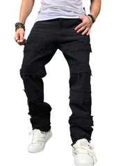 Vintage Raw Trim Loose Fit Jeans Men's Casual Street Style Mid Stretch Denim Pan