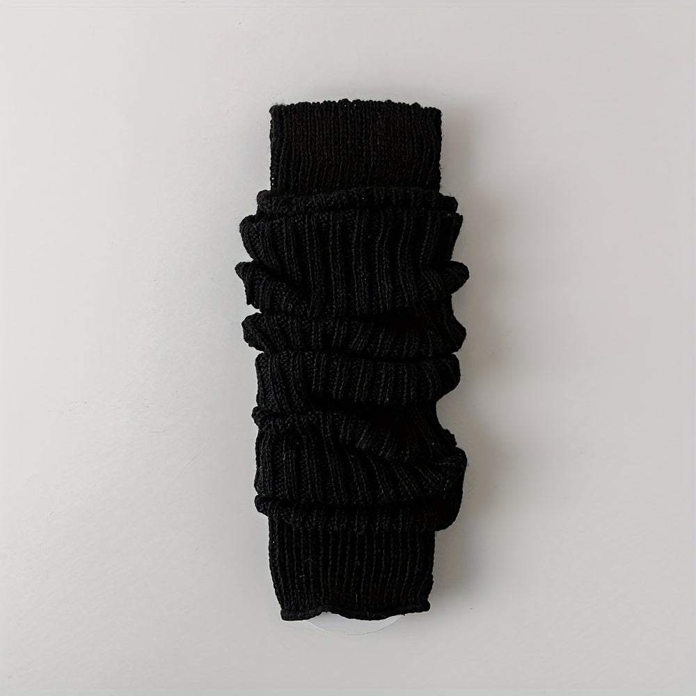 Rib Knit Leg Warmers Solid Crew Socks Women's Stockings