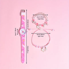 Cartoon Horse Print Wristband Set with Quartz Watch
