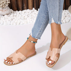Women's Solid Slide Sandals Casual Flat Beach Shoes Lightweight