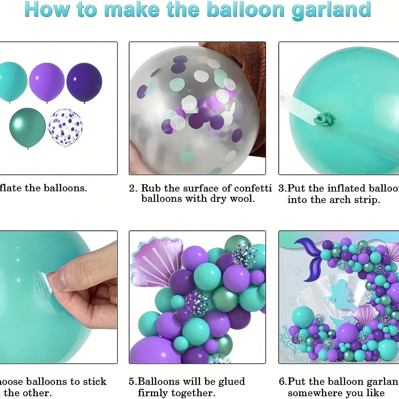 Mermaid Balloon Arch Set Purple Teal Confetti Balloons Birthday Party Supplies