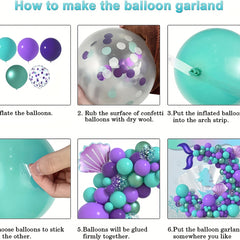 Mermaid Balloon Arch Set Purple Teal Confetti Balloons Birthday Party Supplies