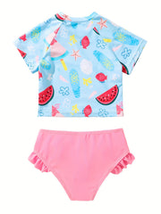 Girls Watermelon Graphic Top & Ruffle Trim Briefs Set