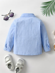 Boys Solid Long Sleeve Button Down Lapel Shirt